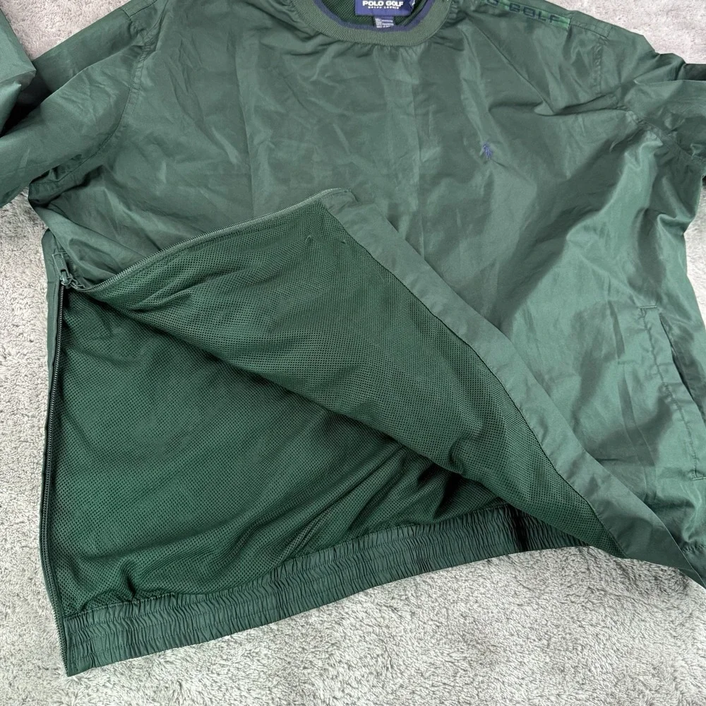 Polo Golf Ralph Lauren Mens L Green Windbreaker Side Zip Pullover Mesh Lined Vtg